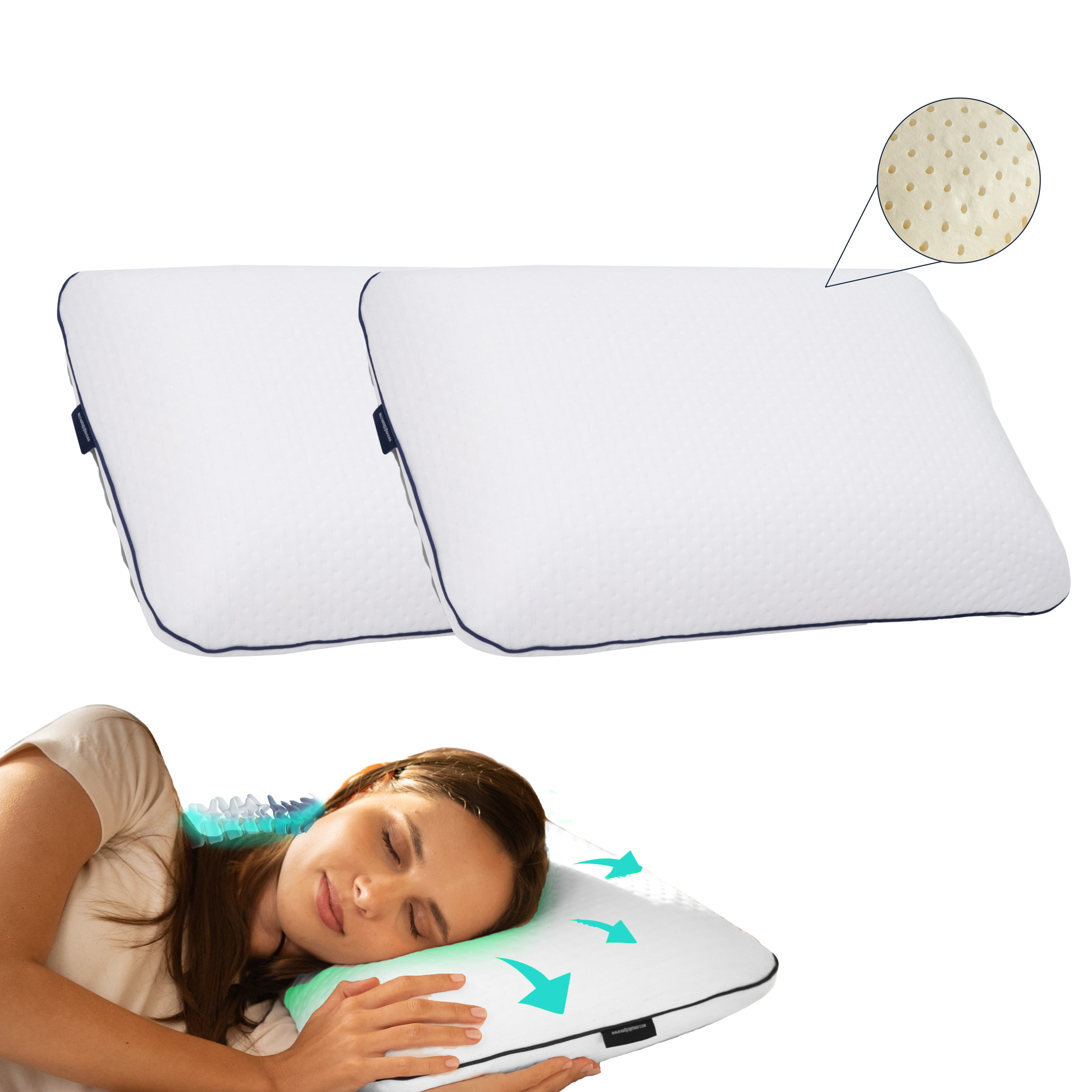English Home Pack of 2 Memory Foam Pillow Breathable Height Orthopedic Pillow Cervical Pillow for Neck Pain Machine Washable Side Sleeper Pillow Neck Pillow Hard 40x60x16 cm White Walmart