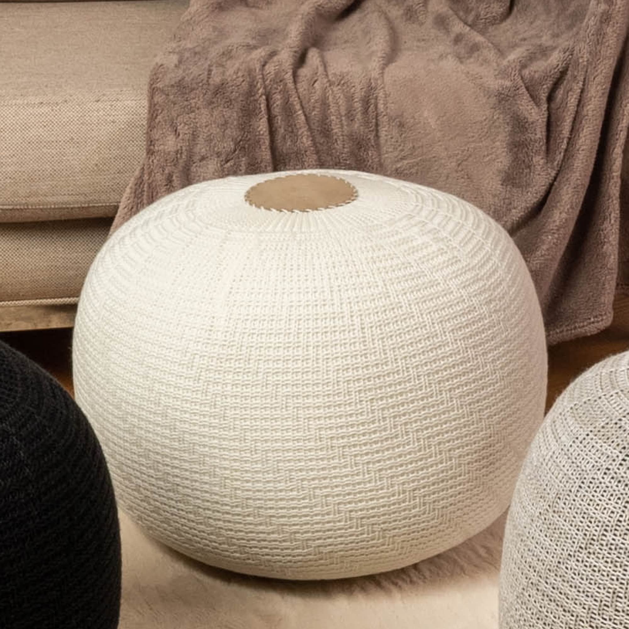 English Home Pouf Ottoman, Foot Rest, Foot Stool, Poufs For Living Room Boho Home Decor Knitted Bean Bag Knitted Round Ottoman 15x20 Inches Gray