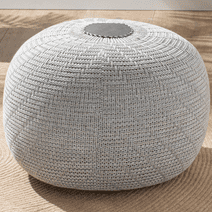 English Home Round Ottoman Pouf Footstool Knitted Pouffe Stool Seat Cushion Boho Home Decor Extra Seating Floor Cushion for Living Room, Bedroom, Indoor, Outdoor 37 x 50 cm Ottoman Grey