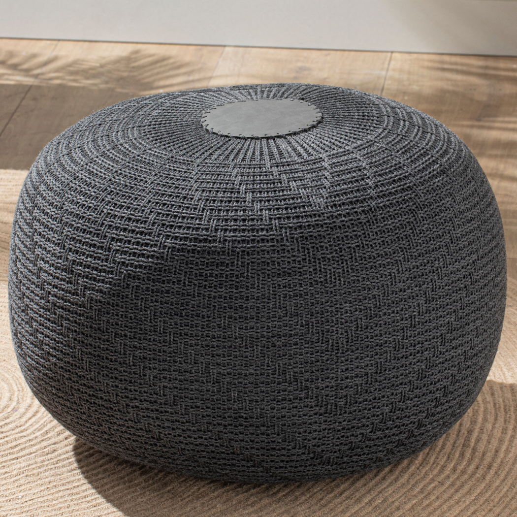 English Home Round Ottoman Pouf Footstool Knitted Pouffe Stool Seat Cushion Boho Home Decor Extra Seating Floor Cushion for Living Room, Bedroom, Indoor, Outdoor 37 x 50 cm Anthracite - image 1 of 6
