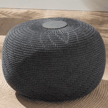 English Home Round Ottoman Pouf Footstool Knitted Pouffe Stool Seat Cushion Boho Home Decor Extra Seating Floor Cushion for Living Room, Bedroom, Indoor, Outdoor 37 x 50 cm Anthracite