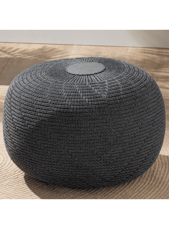 English Home Round Ottoman Pouf Footstool Knitted Pouffe Stool Seat Cushion Boho Home Decor Extra Seating Floor Cushion for Living Room, Bedroom, Indoor, Outdoor 37 x 50 cm Anthracite