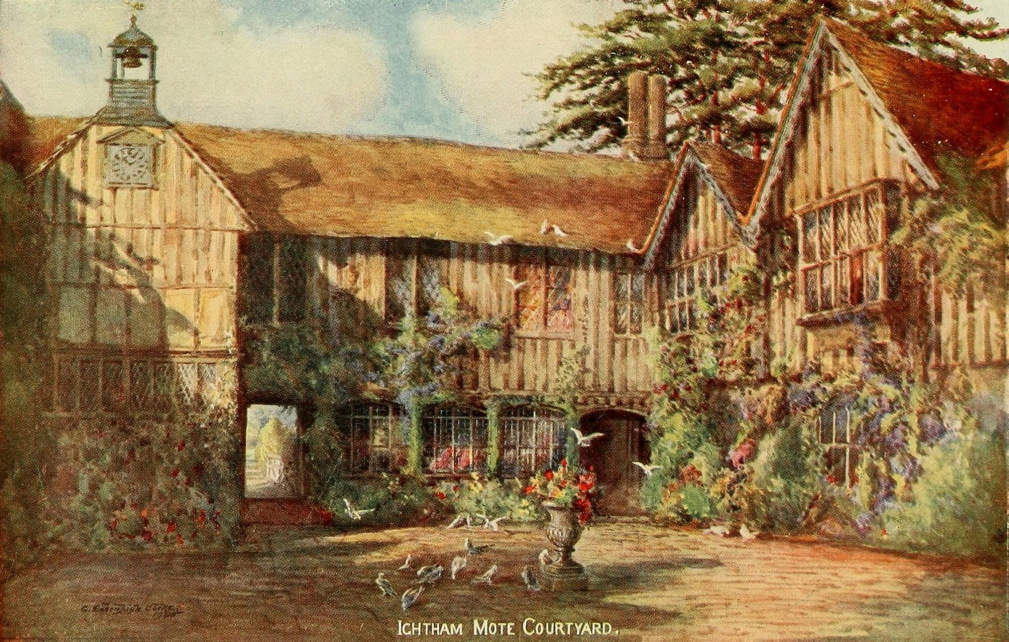 English Homes & Villages 1909 Ightam Mote Courtyard Canvas Art - Charles E Corke (24 x 36)