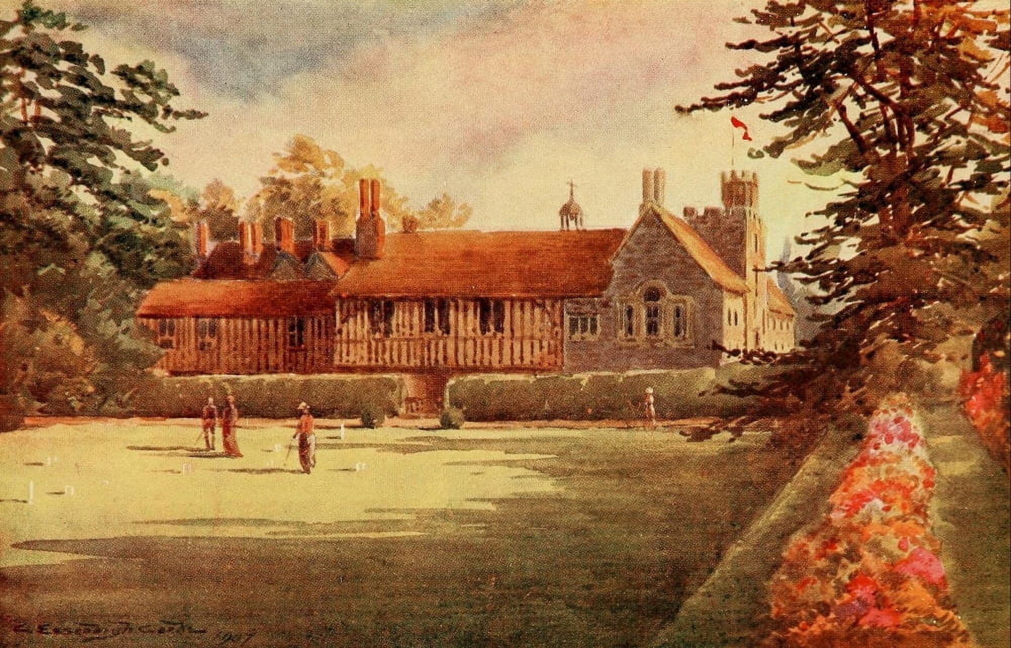 English Homes & Villages 1909 Ightam Mote from Bowling Green Canvas Art - Charles E Corke (24 x 36)