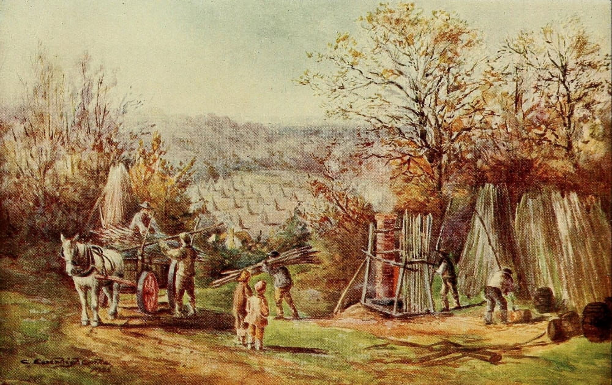 English Homes & Villages 1909 Kentish Hop-garden in Winter Canvas Art - Charles E Corke (18 x 24)