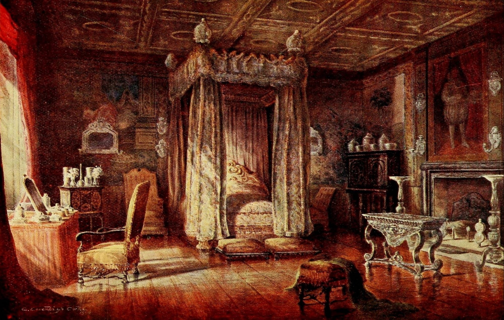 English Homes & Villages 1909 Knole King James I Bedroom Canvas Art - Charles E Corke (24 x 36)