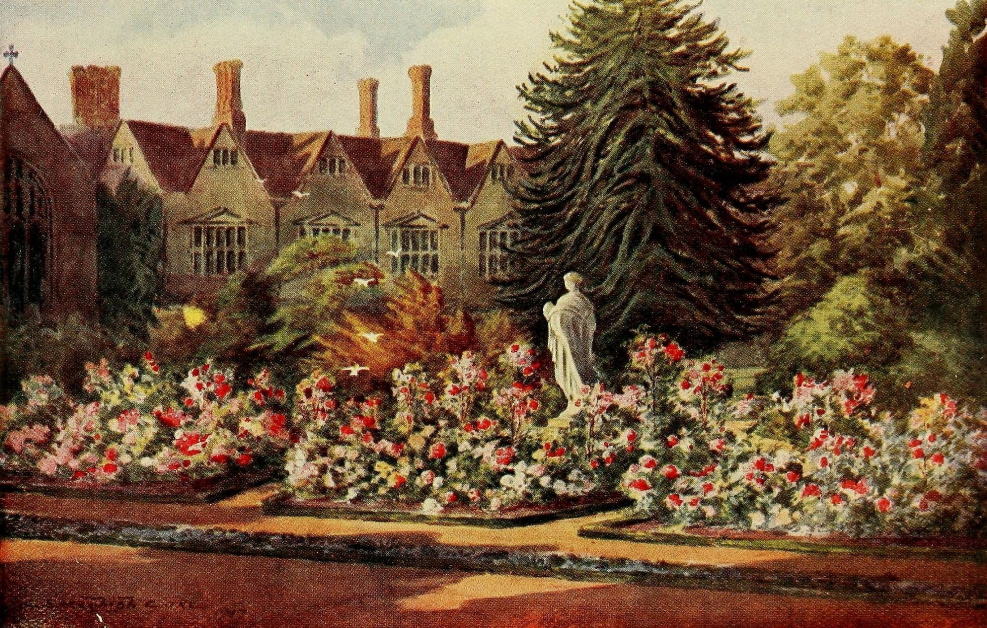English Homes & Villages 1909 Knole Rose Garden Canvas Art - Charles E Corke (24 x 36)