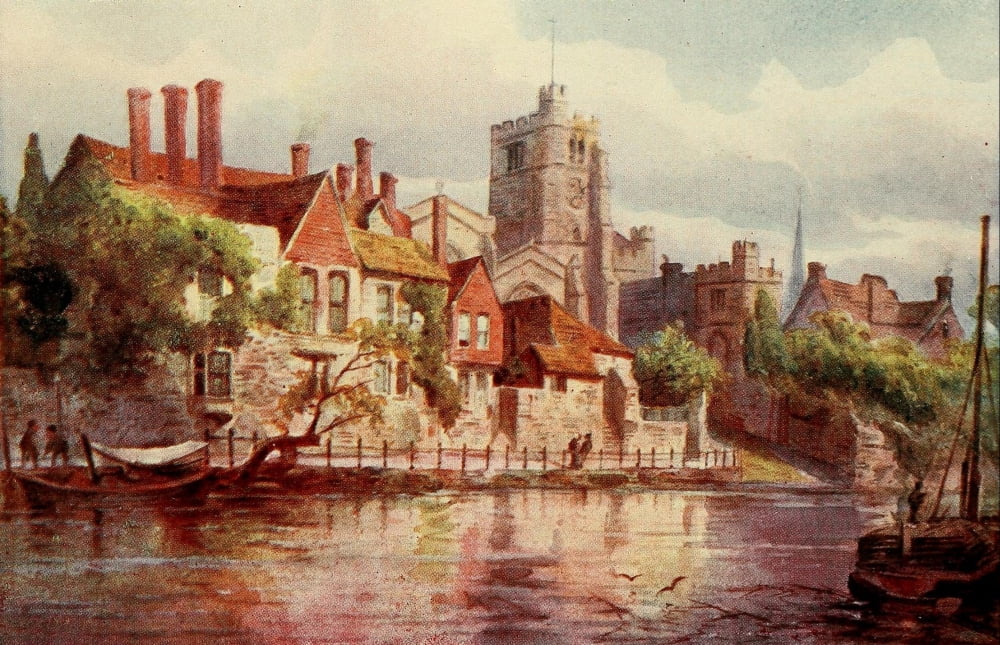 English Homes & Villages 1909 Palace & All Saints Church Maidstone Canvas Art - Sidney Baker (18 x 24)