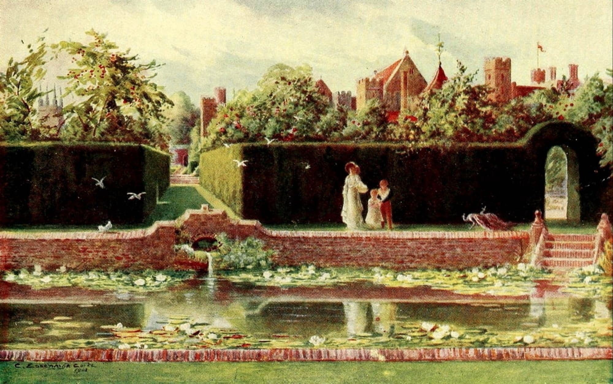 English Homes & Villages 1909 Penshurst Place Dianas Bath Canvas Art - Charles E Corke (24 x 36)