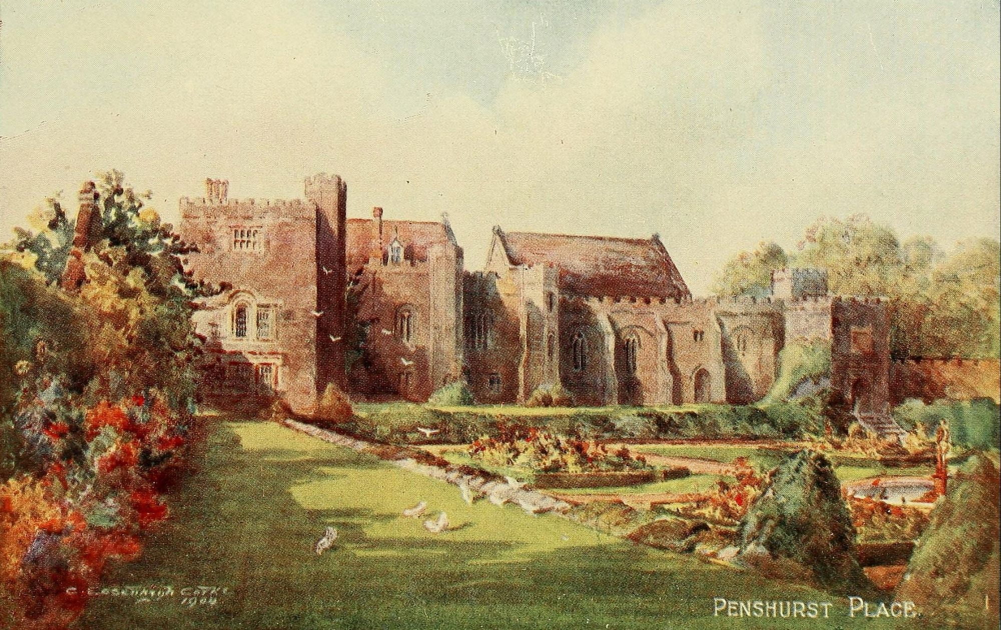 English Homes & Villages 1909 Penshurst Place from Garden Canvas Art - Charles E Corke (18 x 24)