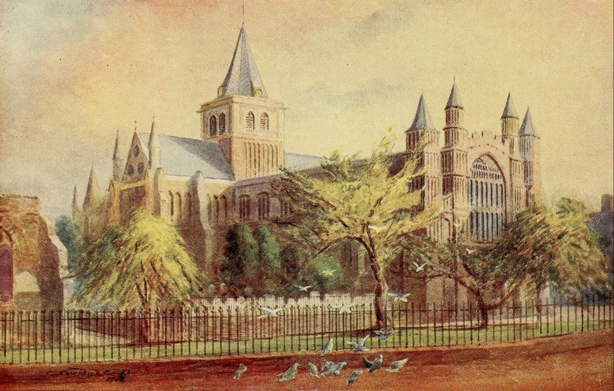 English Homes & Villages 1909 Rochester Cathedral Canvas Art - Charles E Corke (18 x 24)