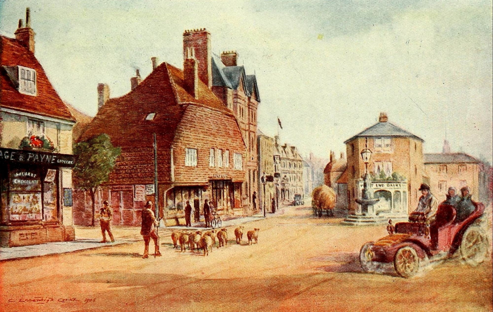 English Homes & Villages 1909 Sevenoaks High St & London Rd Canvas Art - Charles E Corke (18 x 24)