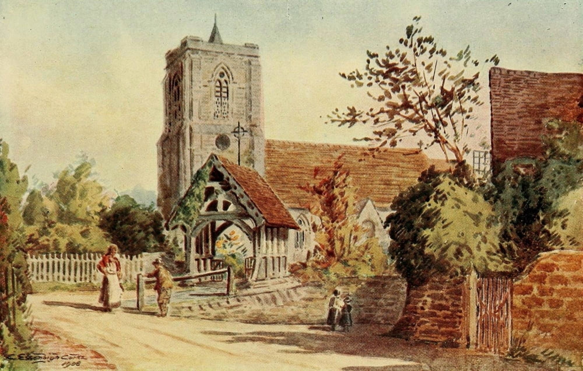 English Homes & Villages 1909 Speldhurst Church Tunbridge Wells Canvas Art - Charles E Corke (24 x 36)