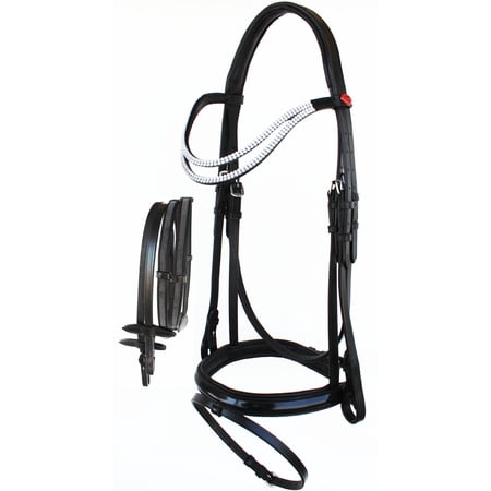 English Horse COB All Purpose Padded Leather Double Curved Browband Flash Bridle Reins 803477BKC