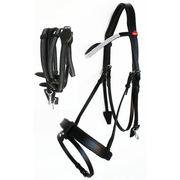 English Horse COB  All Purpose Padded Leather Removeable Flash Bridle Reins 803481BKC