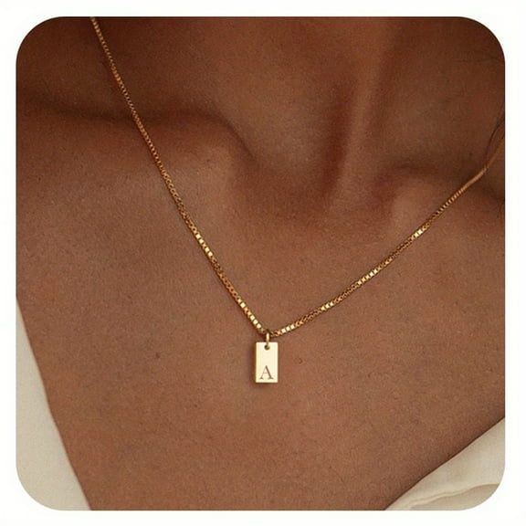 English Initial Letters Necklace 14K Gold Plated Necklace Delicate Golden Initials Tag Name Necklace Jewelry Gift,A
