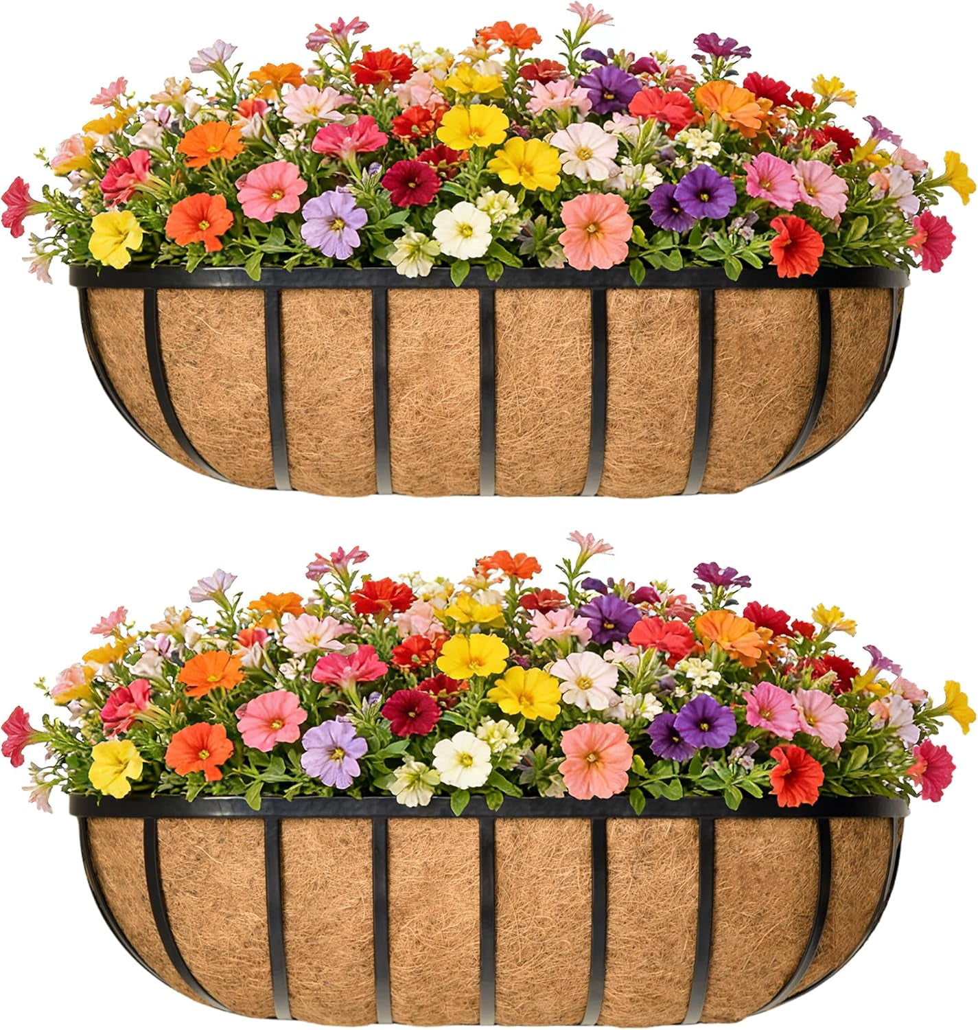 English Inviting Horse Trough Balcony Planter With Coconut LinerMetal Wall-Mounted Planter Box Deck Window Box 16 Inch (2 Pack)