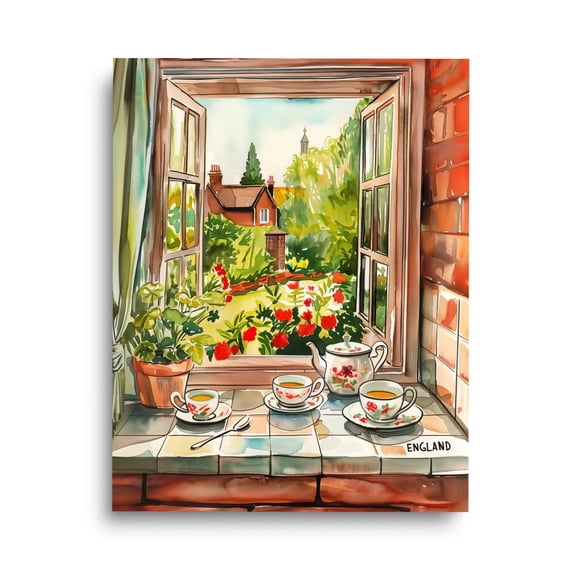 English Kitchen Print, Tea Time In The Countryside, Cottage Window View Art, England Travel , Rustic Wall Decor, Uk Home Kitchen Poster Home Decor #3480, Unframed Canvas Size 8x12