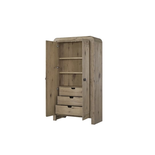 English Knotty Oak Armoire with Adjustable Shelves and Drawers Solid Wood Construction