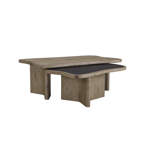 English Knotty Oak Nesting Cocktail Table Set of 2 Solid Wood Freeform Design