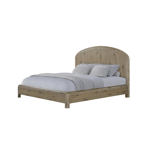 English Knotty Oak Queen Panel Bed with Arched Headboard Solid Wood Construction