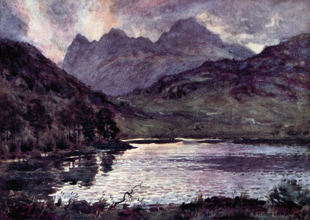English Lakes 1908 Blea Tarn & Langdale Pikes Canvas Art - A Cooper (18 x 24)
