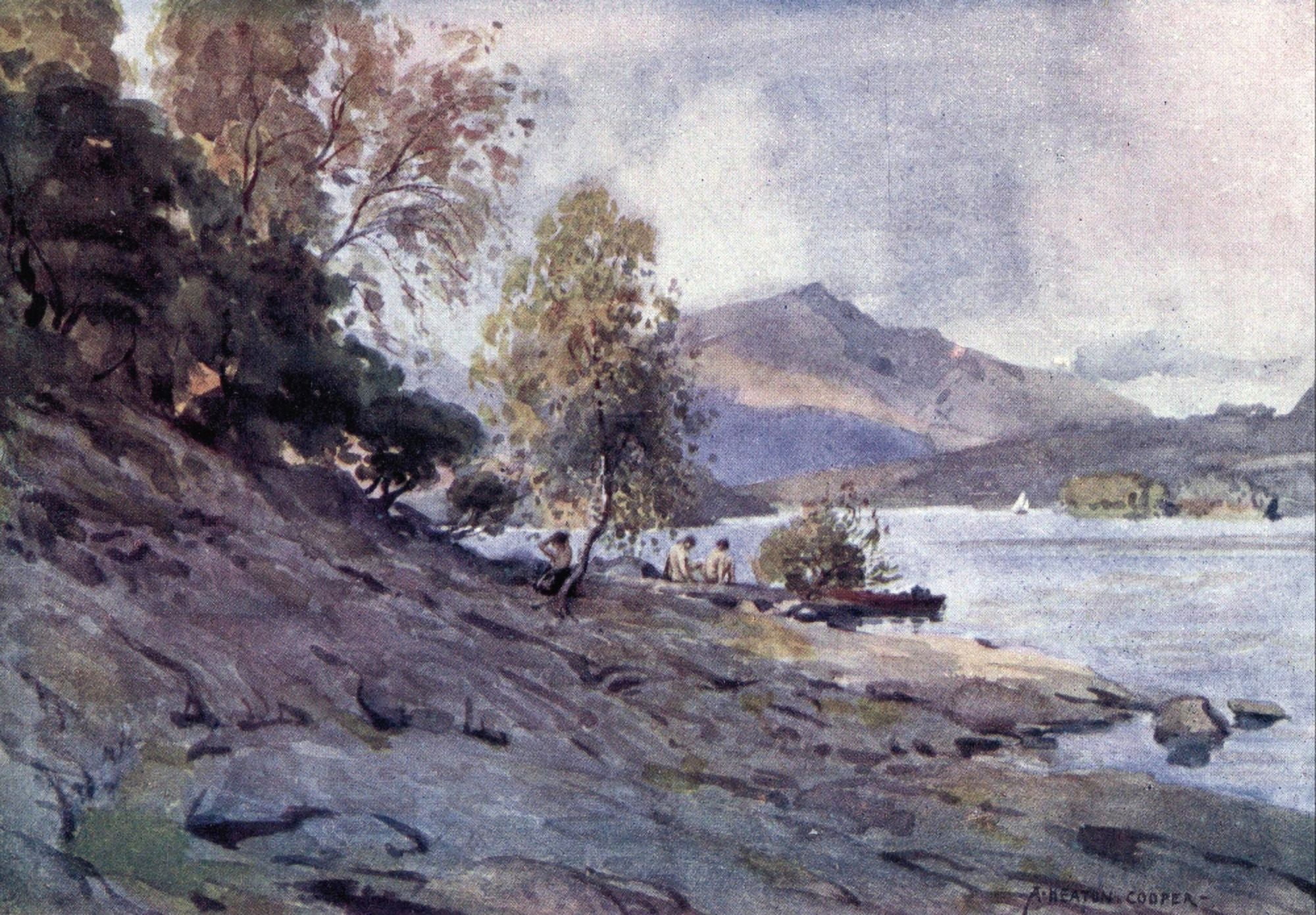 English Lakes 1908 By the shores of Derwentwater Canvas Art - A Cooper (24 x 36)