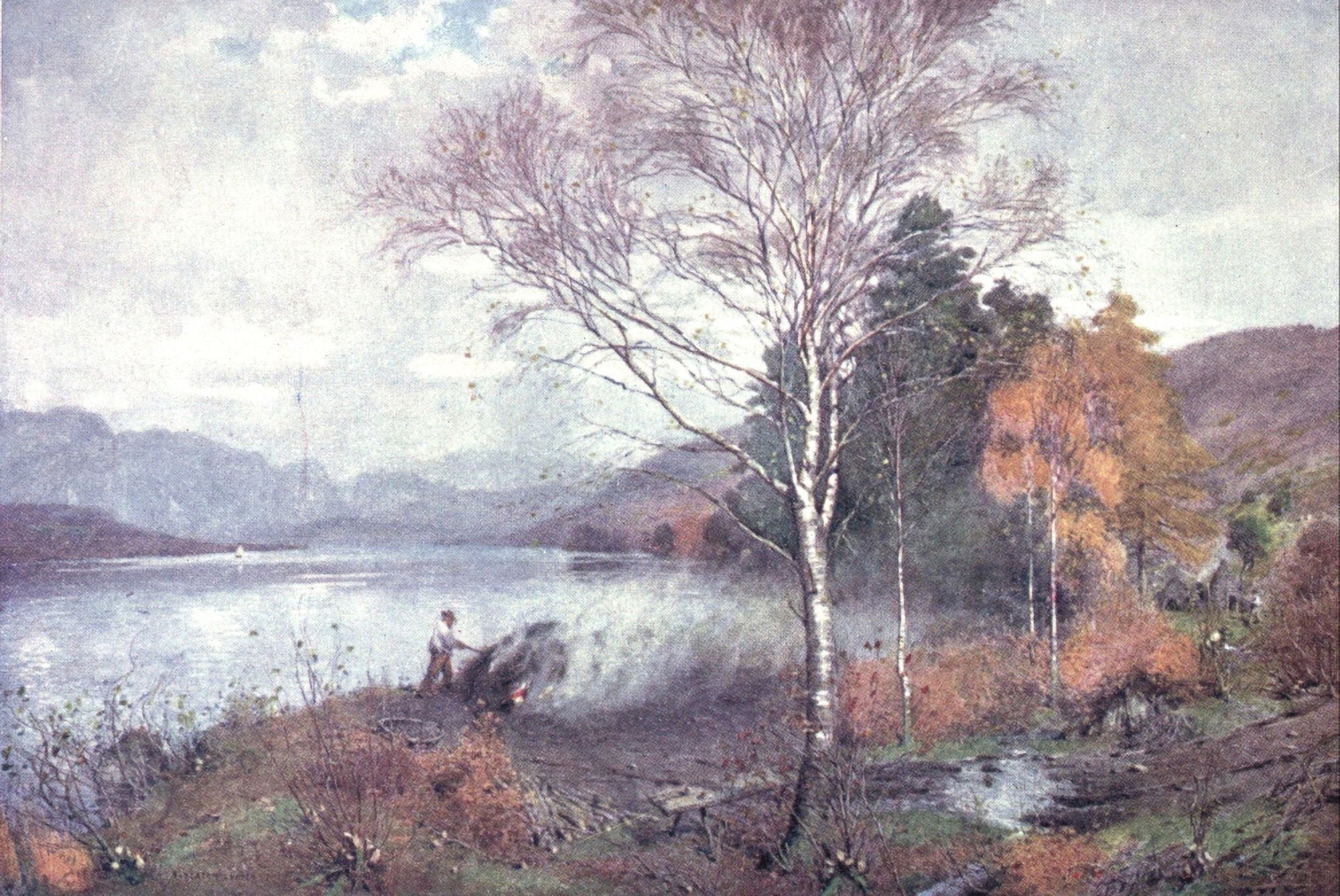English Lakes 1908 Charcoal burners at Coniston Canvas Art - A Cooper (24 x 36)