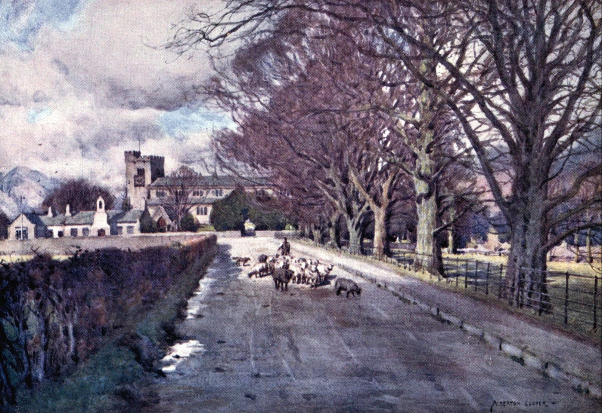 English Lakes 1908 Crosthwaite Church Keswick Canvas Art - A Cooper (24 x 36)