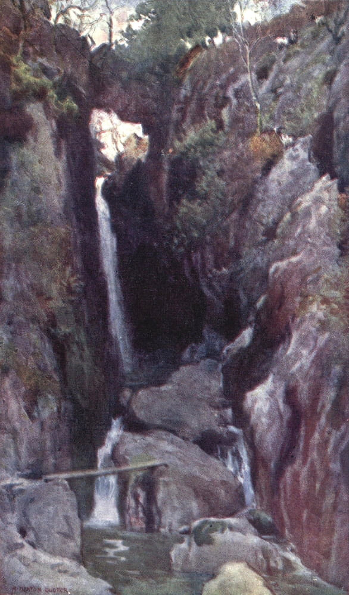 English Lakes 1908 Dungeon Ghyll Force Langdale Canvas Art - A Cooper (18 x 24)