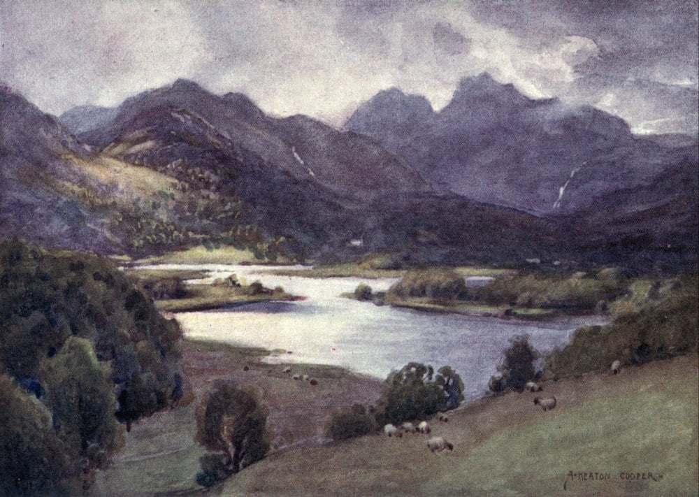 English Lakes 1908 Elterwater & Langdale Pikes Canvas Art - A Cooper (18 x 24)