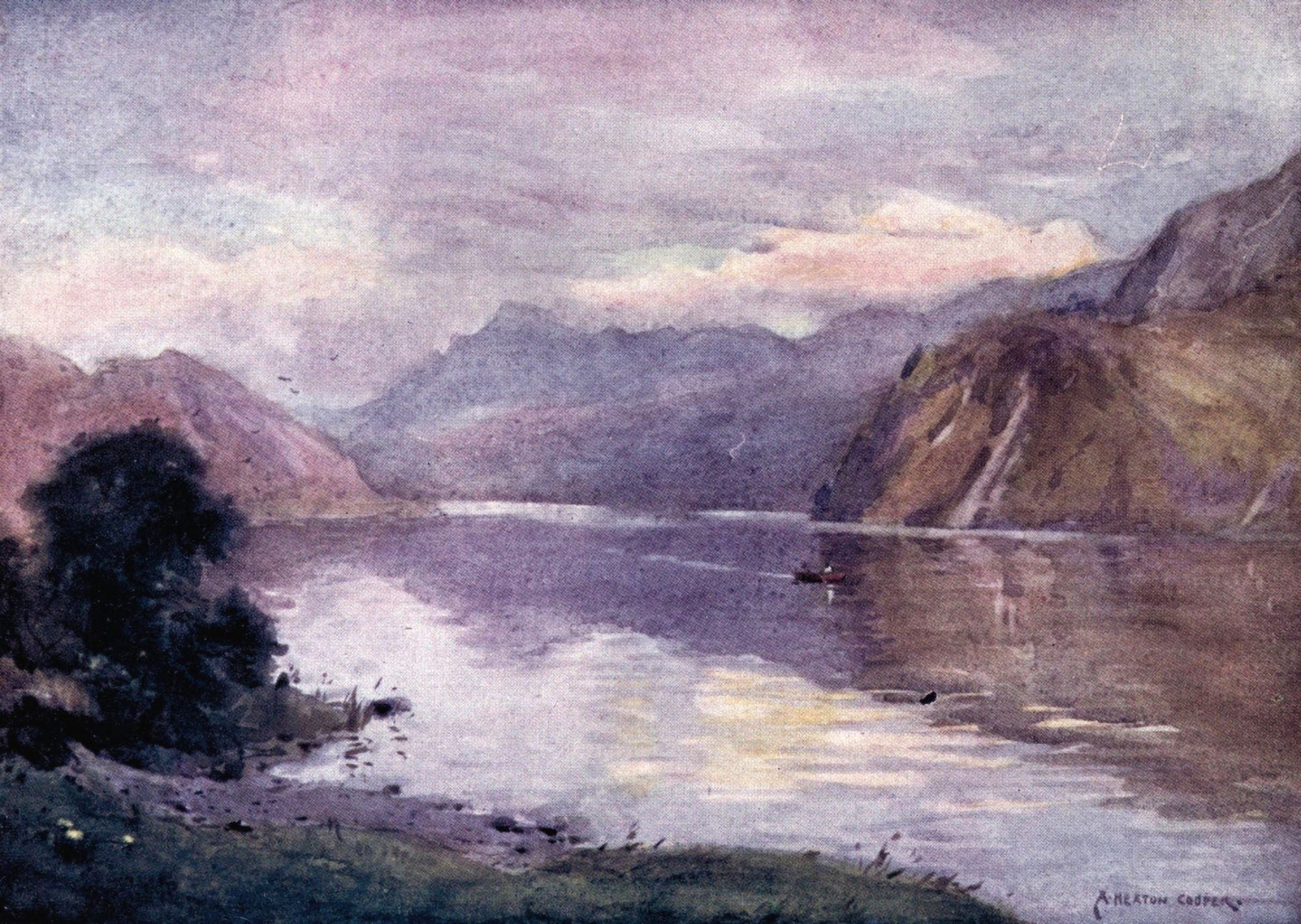 English Lakes 1908 Ennerdale Lake at sunset Canvas Art - A Cooper (24 x 36)