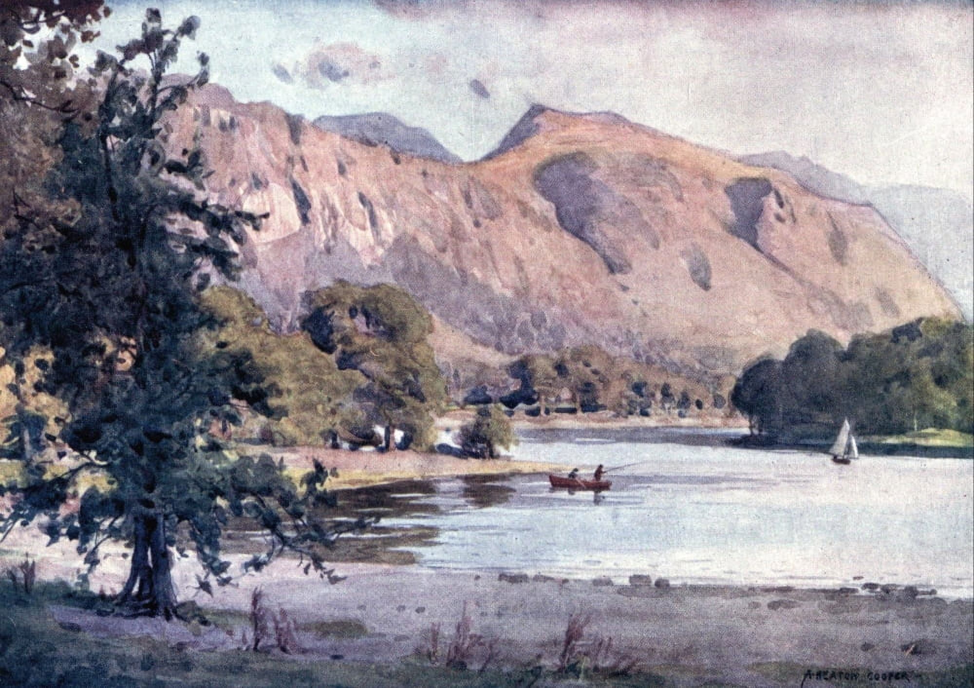 English Lakes 1908 Falcon Crag Derwentwater Canvas Art - A Cooper (18 x 24)