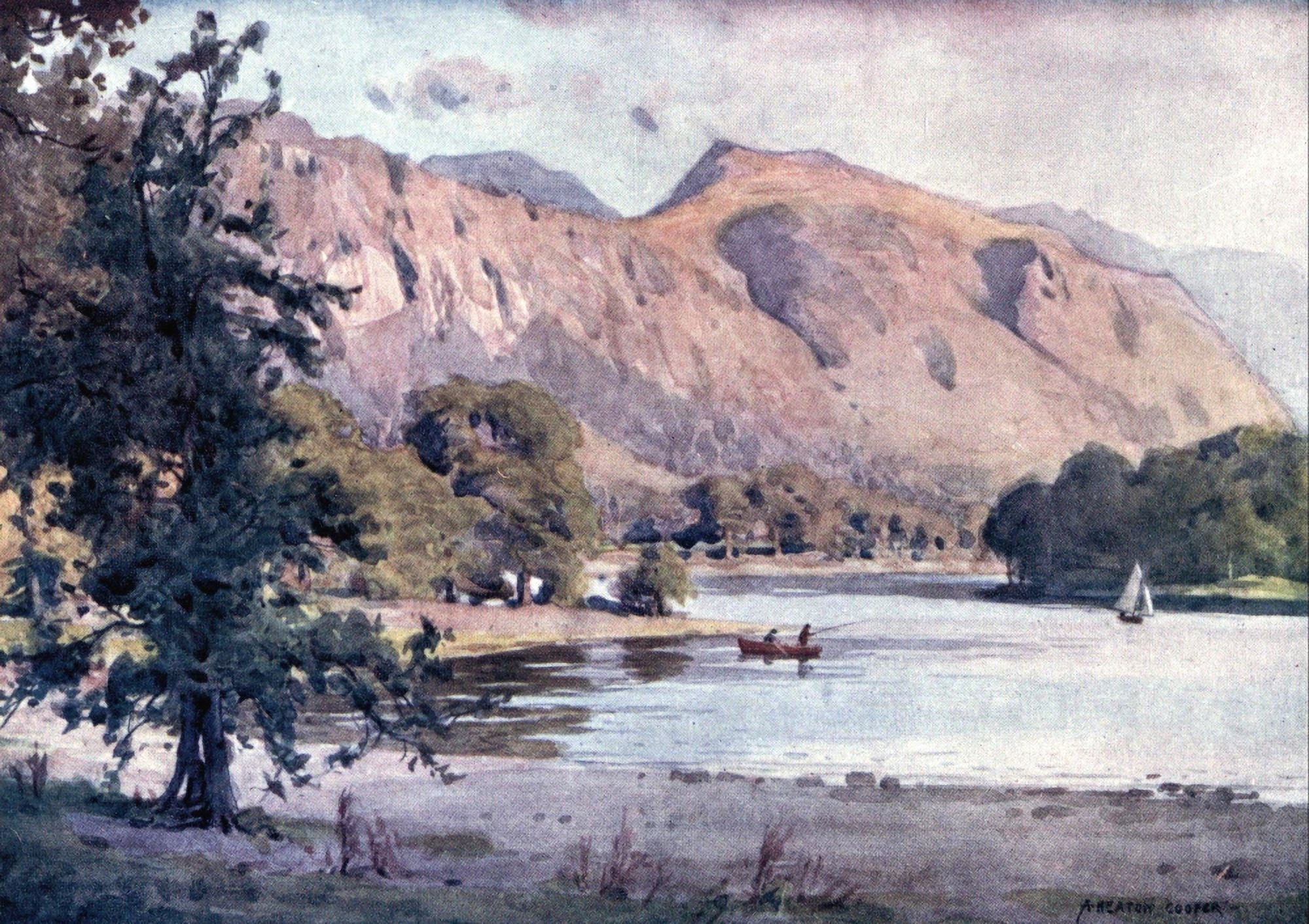 English Lakes 1908 Falcon Crag Derwentwater Canvas Art - A Cooper (24 x 36)