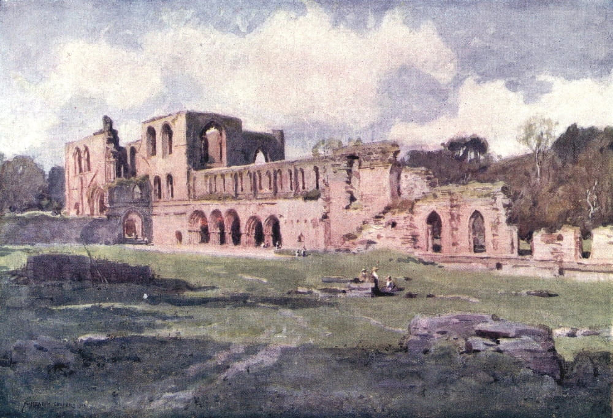 English Lakes 1908 Furness Abbey Canvas Art - A Cooper (24 x 36)