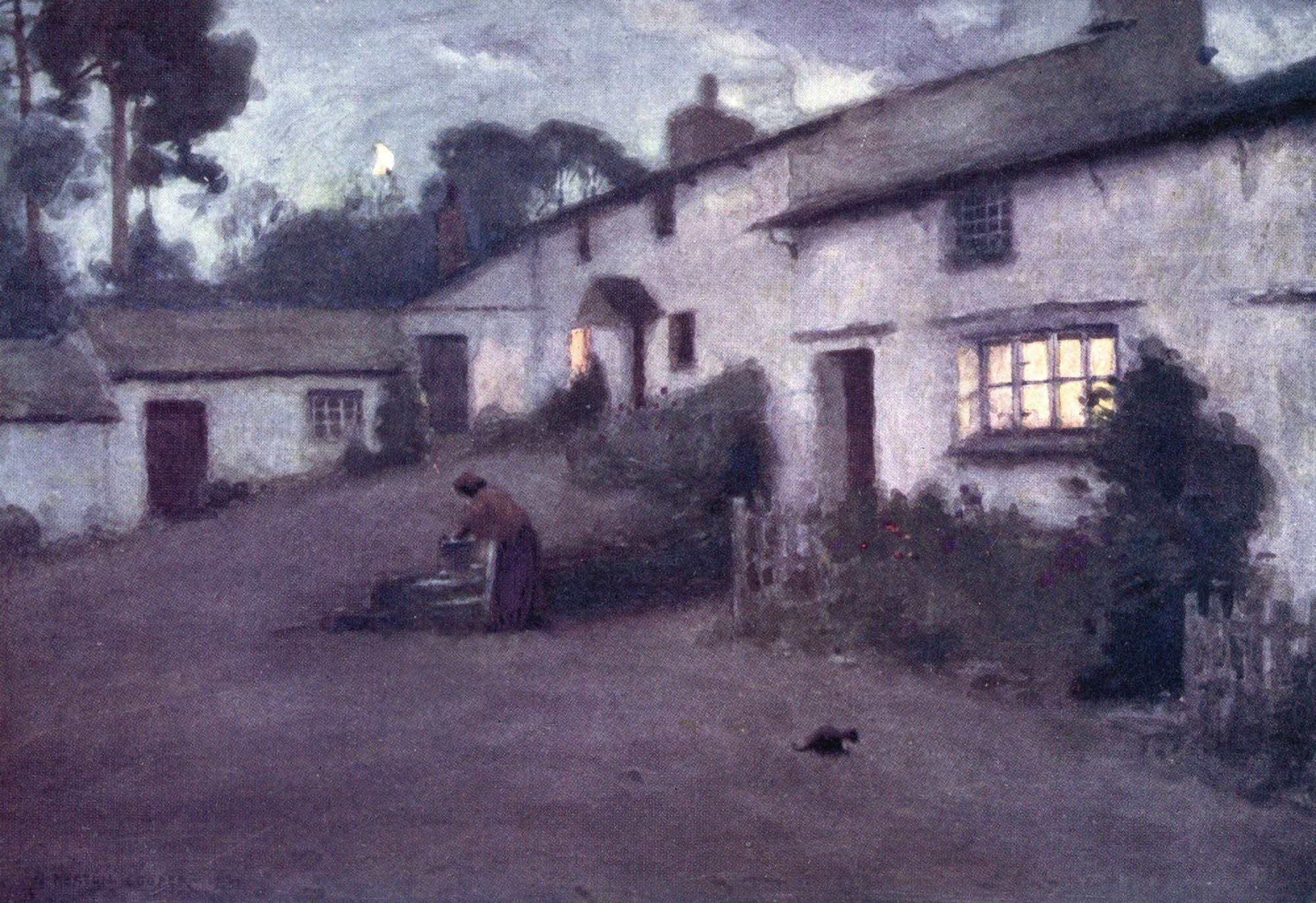 English Lakes 1908 Moonlight & Lamplight Coniston Canvas Art - A Cooper (18 x 24)