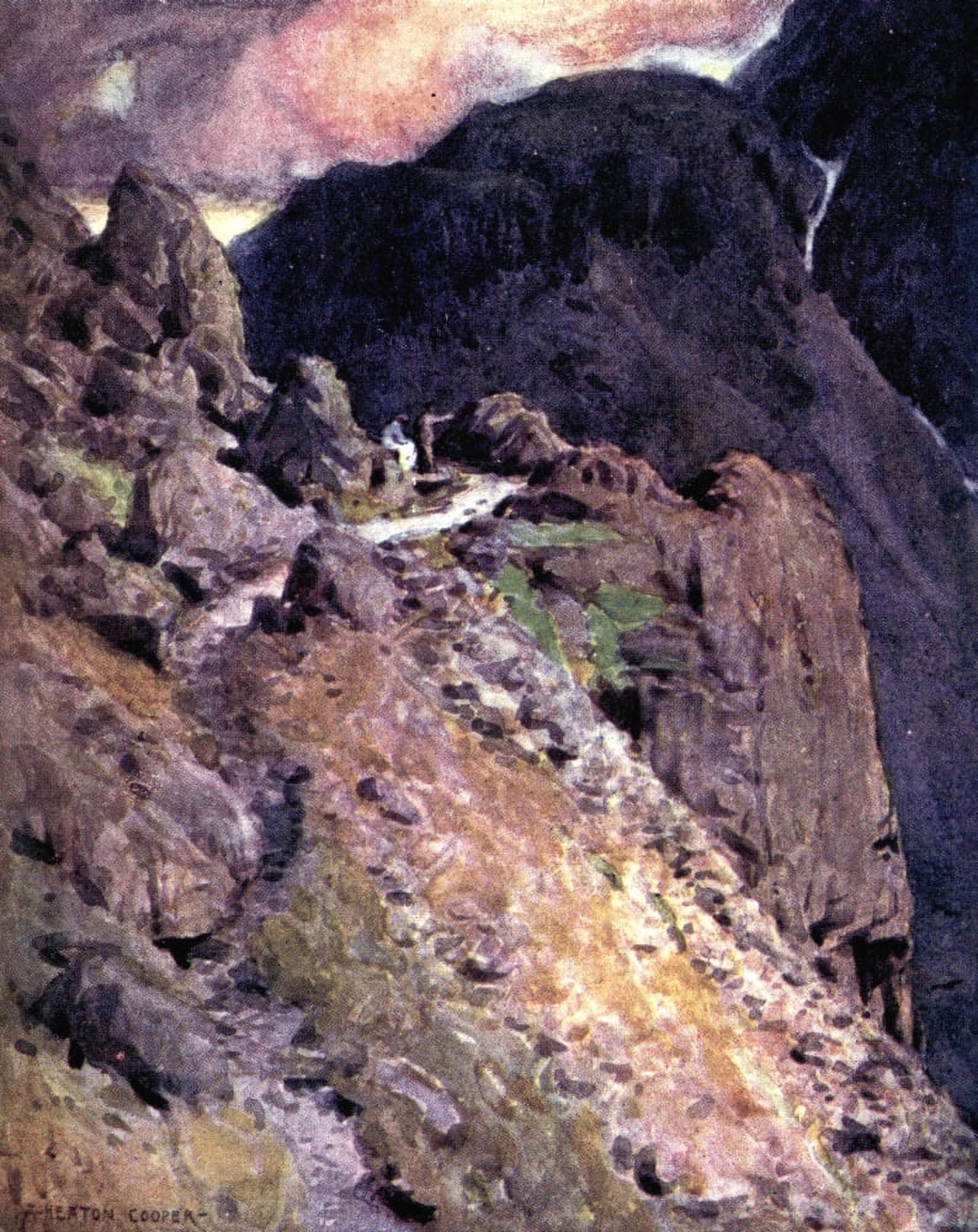 English Lakes 1908 Nr the top of Styhead Pass Wastdale Canvas Art - A Cooper (18 x 24)