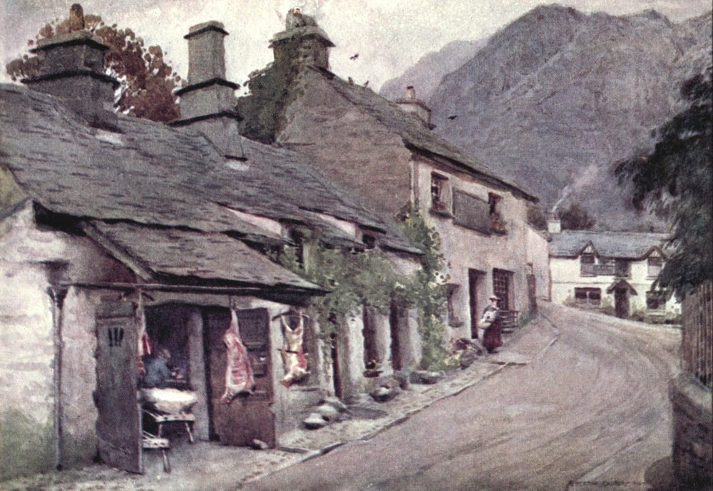 English Lakes 1908 Old Butchers shop in Coniston Village Canvas Art - A Cooper (24 x 36)