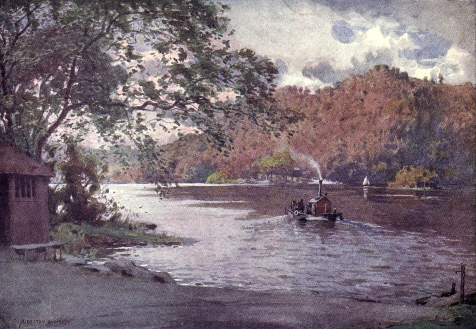 English Lakes 1908 Old Ferry Windermere Canvas Art - A Cooper (24 x 36)