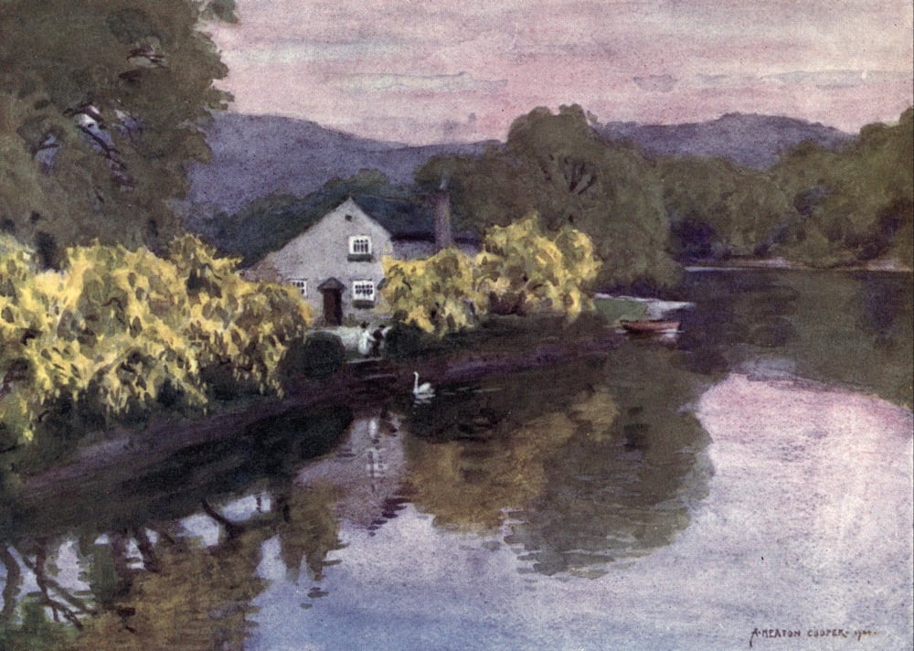 English Lakes 1908 Old Laburnams at Newby Bridge Windermere Canvas Art - A Cooper (24 x 36)
