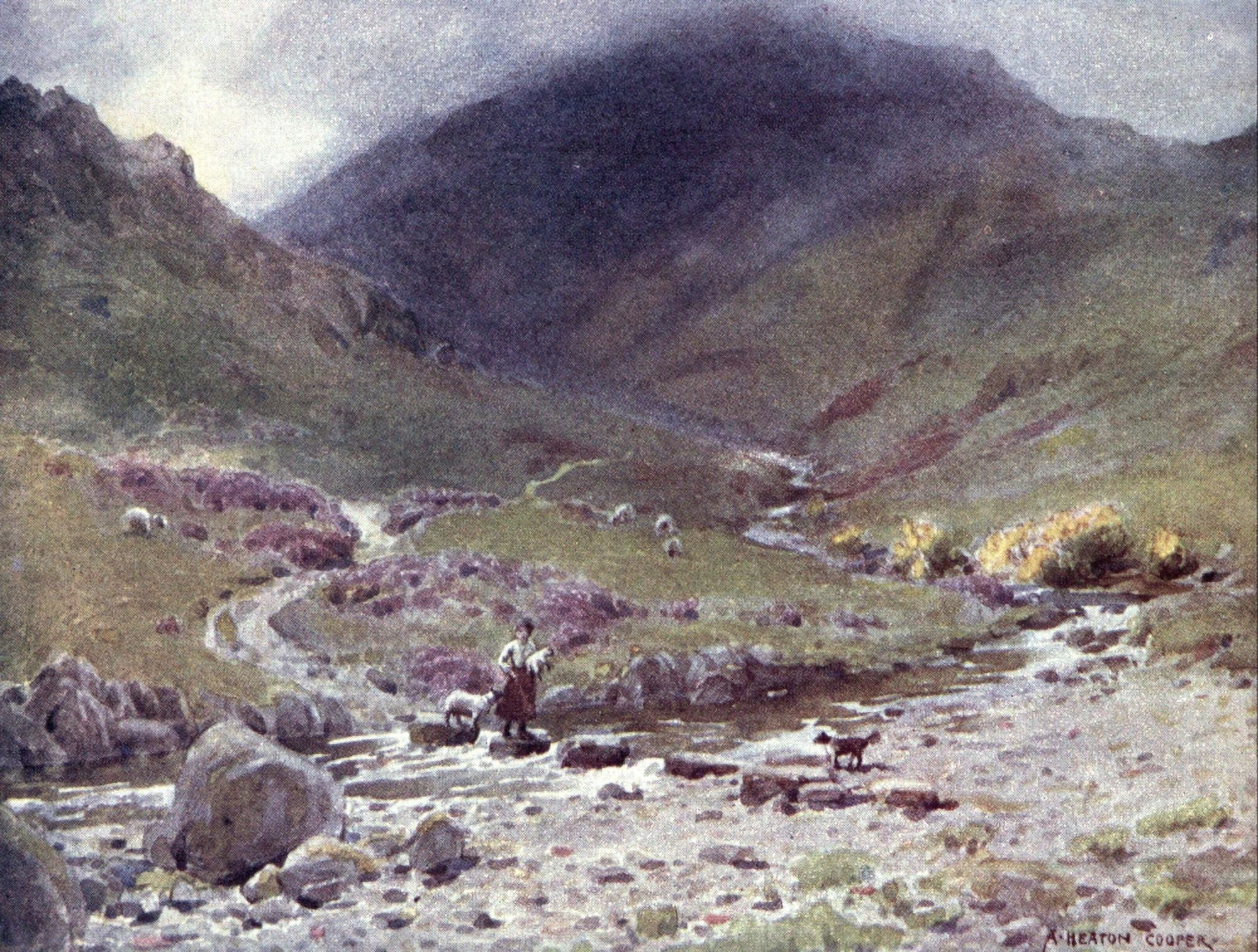 English Lakes 1908 Stepping Stones Far Easdale Grasmere Canvas Art - A Cooper (18 x 24)
