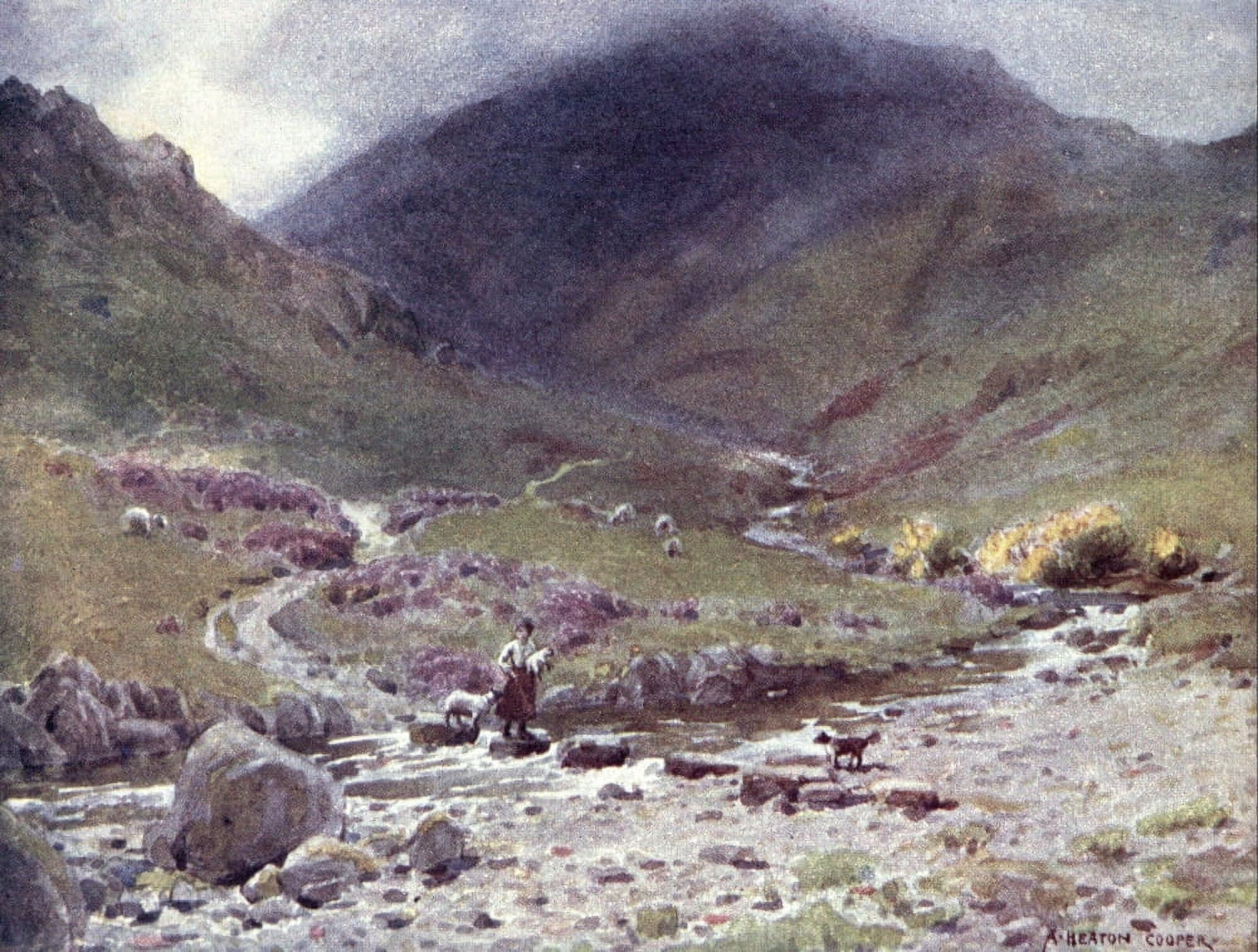 English Lakes 1908 Stepping Stones Far Easdale Grasmere Canvas Art - A Cooper (24 x 36)