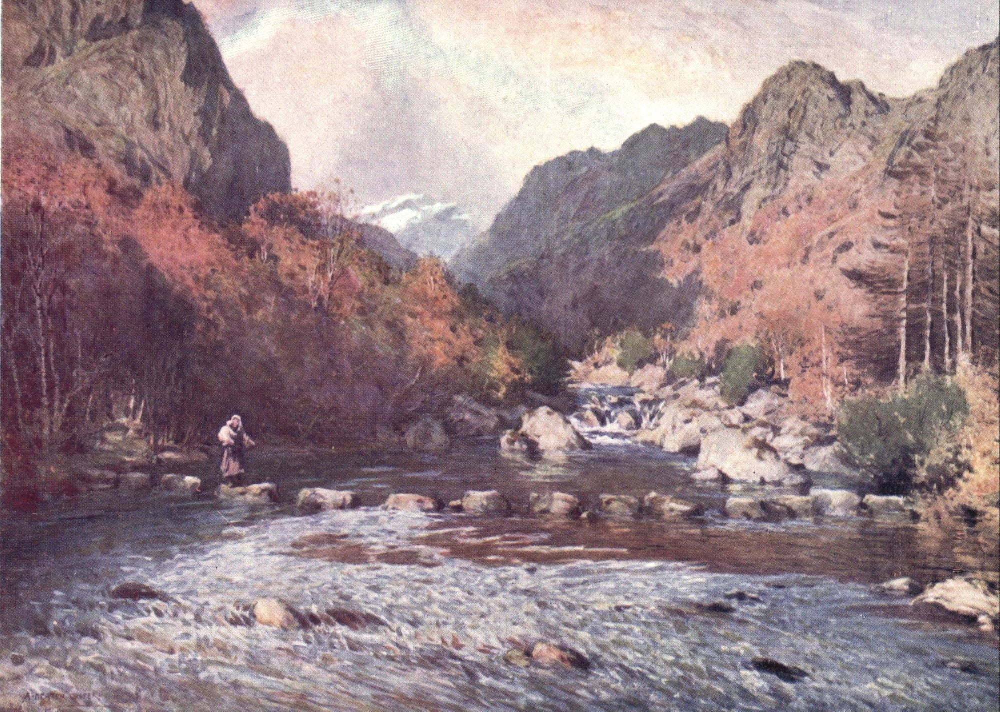 English Lakes 1908 Stepping Stones Seathwaite Canvas Art - A Cooper (24 x 36)