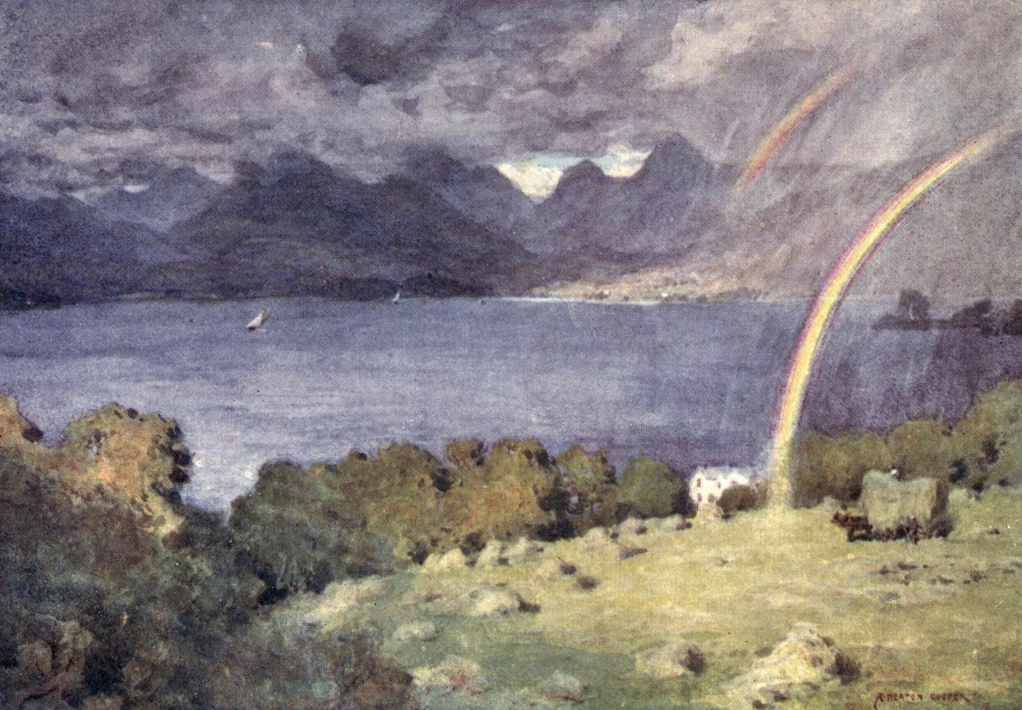 English Lakes 1908 Windermere & Langdale Pikes from Lowwood Canvas Art - A Cooper (24 x 36)