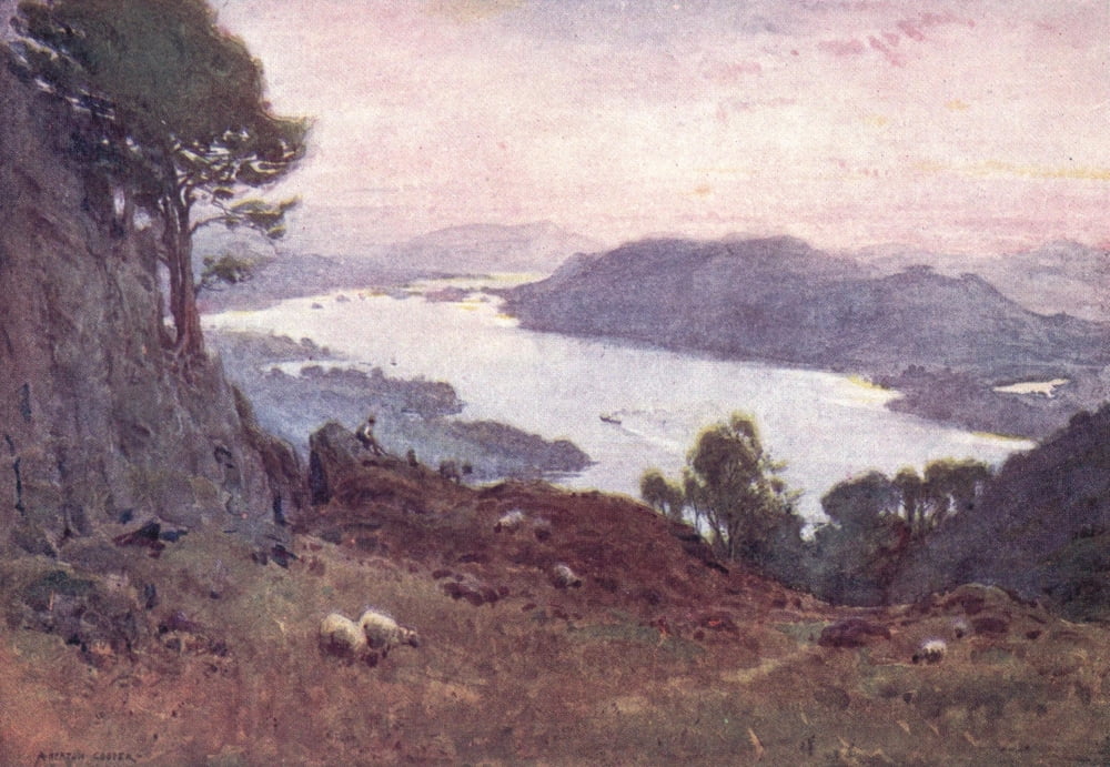 English Lakes 1908 Windermere from Wansfell Canvas Art - A Cooper (18 x 24)