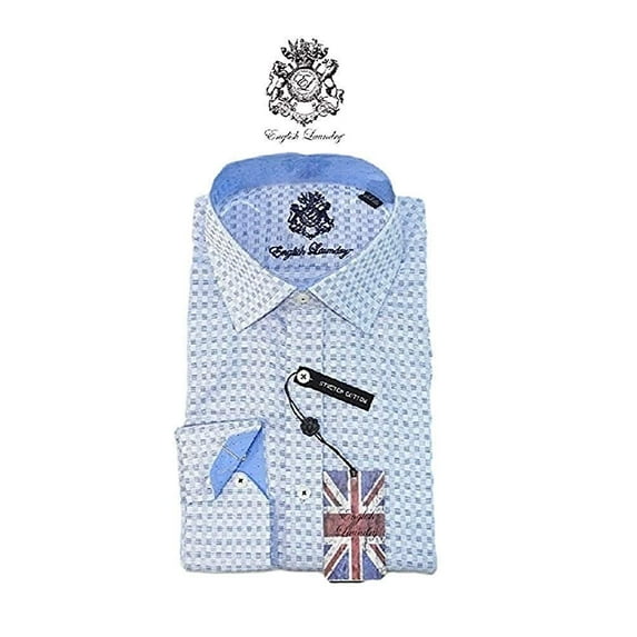 English Laundry Men's Dress Shirt Stretch Cotton Variety 15 32x33, Blue Sky Check