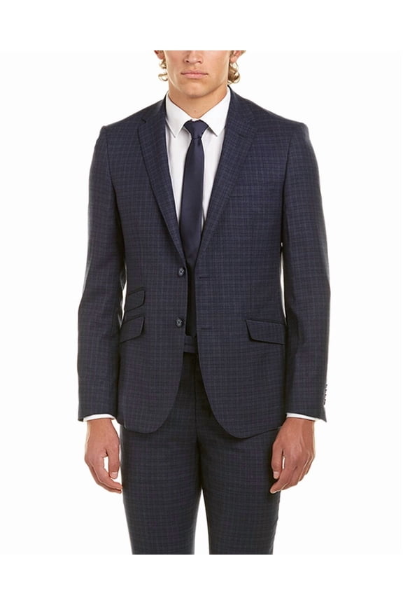 mens 2pc Wool Suit with Flat Pant, R42/35, Blue