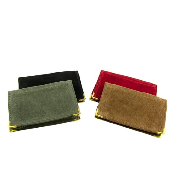 English Leather Suede Zip Around Wallet 4 PC Set - Black, Green, Burgundy, Brown
