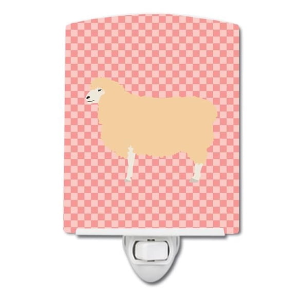 English Leicester Longwool Sheep Pink Check Ceramic Night Light
