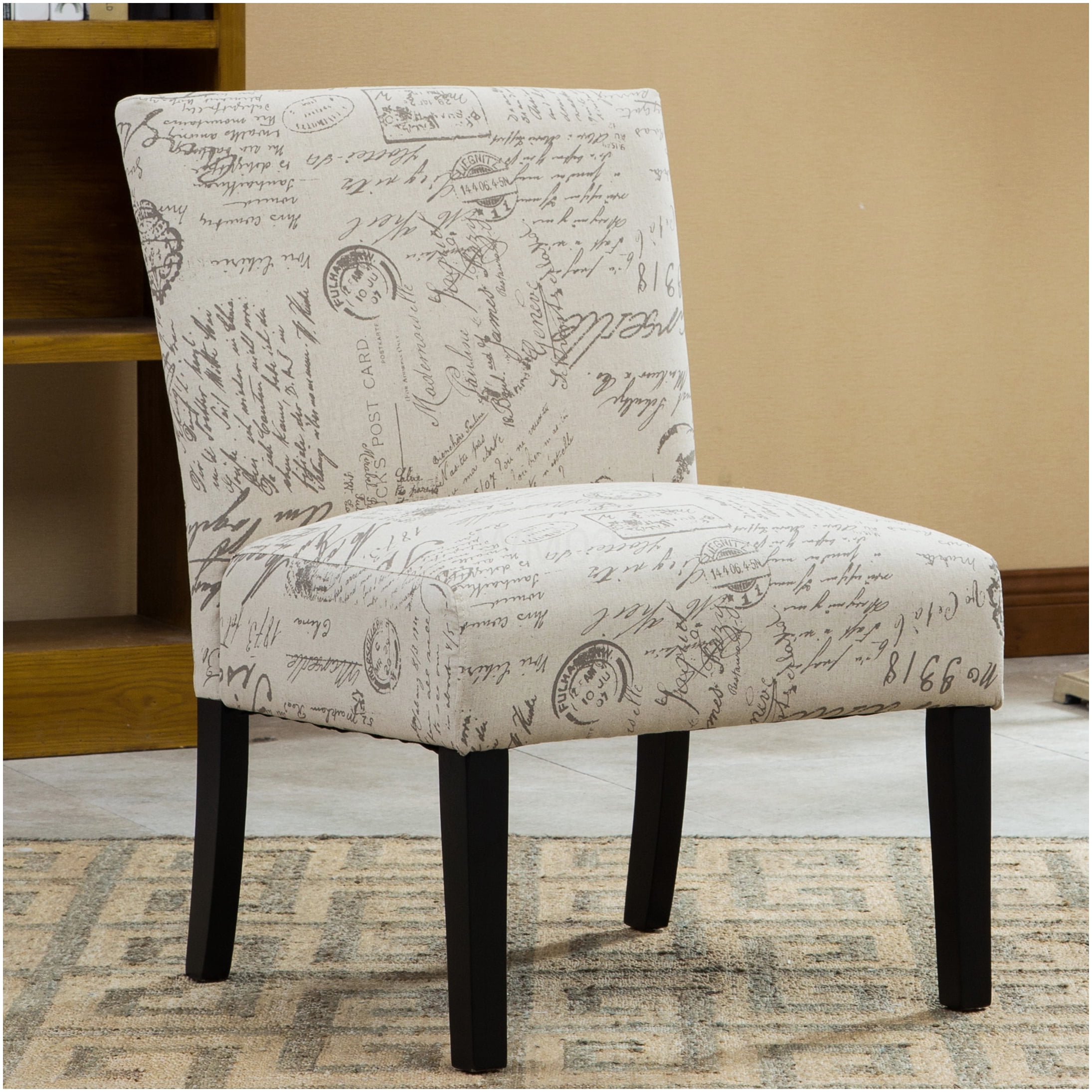 English Letter Print Fabric Armless Accent Chair, Modern Slipper Chair ...